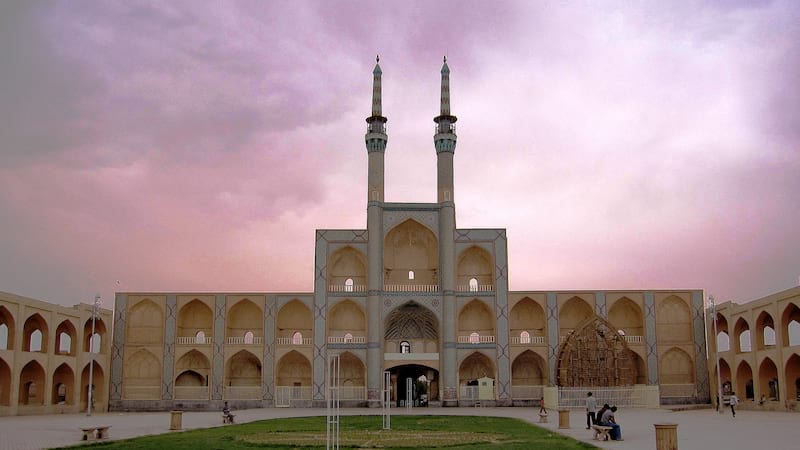 amir chakhmaq square with in sunset in heart of yazd
